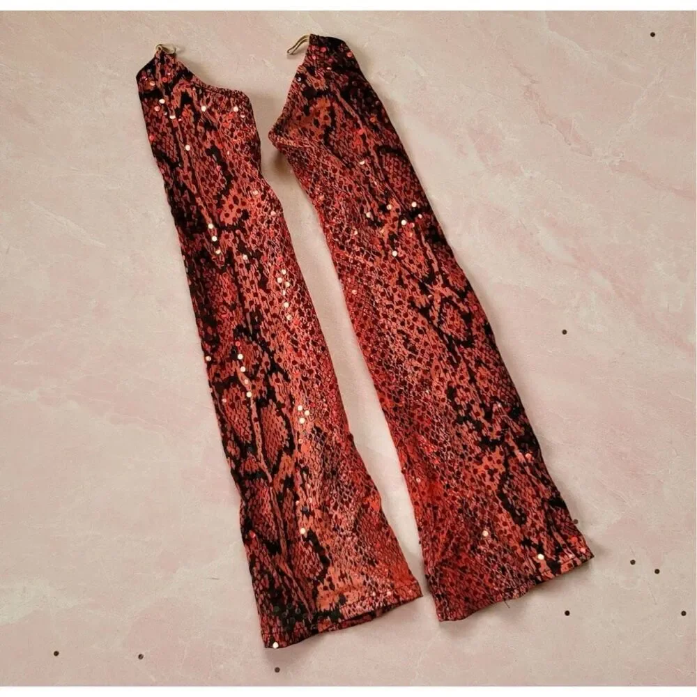 Sequin red slip on glove snake dance accessories costume fashion diva dress up r